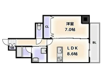 ジェイラピスナンバ(1LDK/1階)の間取り写真