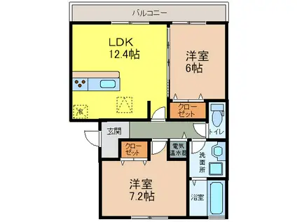 ロイヤルガーデン木場(2LDK/1階)の間取り写真