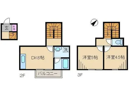 ウエスト(2DK/2階)の間取り写真