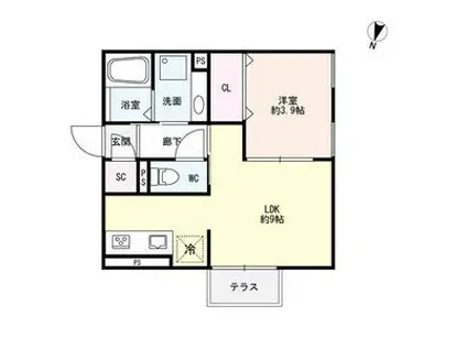 スカイコート(1LDK/2階)の間取り写真