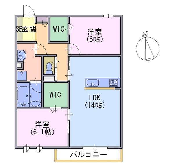 セジュールオッツGT長岡京(2LDK/1階)の間取り写真