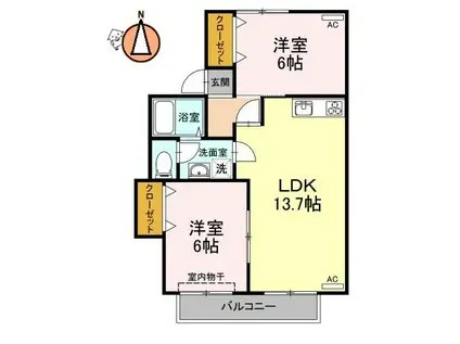 セジュール園木 B棟(2LDK/2階)の間取り写真