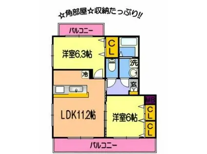 アムール尾ノ上II(2LDK/2階)の間取り写真