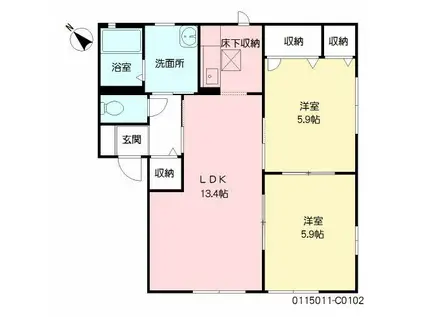 シャーメゾンみちC棟(2LDK/1階)の間取り写真
