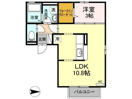 パルカヤクラB棟(1LDK/2階)の間取り写真