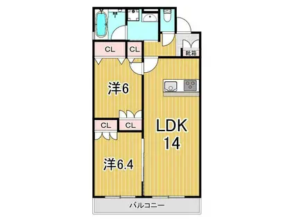 サンフローラ六町(2LDK/2階)の間取り写真