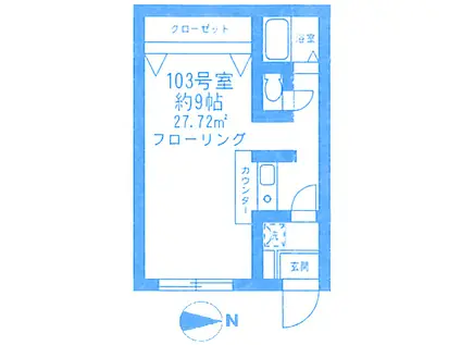 三ツ池マンション(ワンルーム/1階)の間取り写真