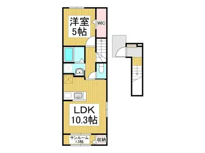 クレストールドエル D(1LDK/2階)の間取り写真