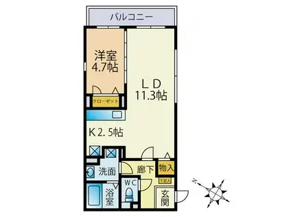 プリモソルジェンテII(1LDK/2階)の間取り写真