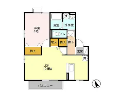 マサーレ・オガワ B棟(1LDK/2階)の間取り写真