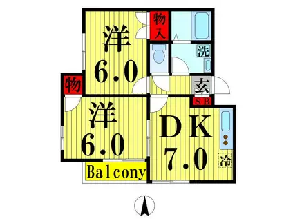 トータスベル(2DK/2階)の間取り写真