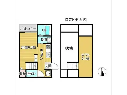 プリマ八景水谷(1SK/2階)の間取り写真