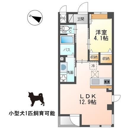 HIRO ウエスト(1LDK/1階)の間取り写真