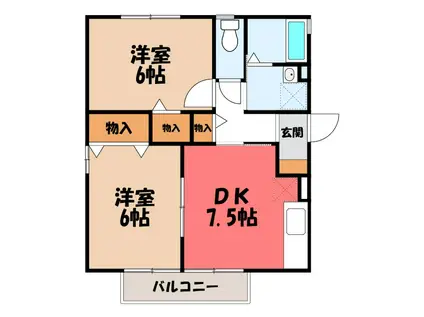 プルメリアA(2DK/2階)の間取り写真