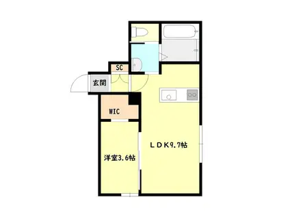 ルワ山木戸(1LDK/1階)の間取り写真