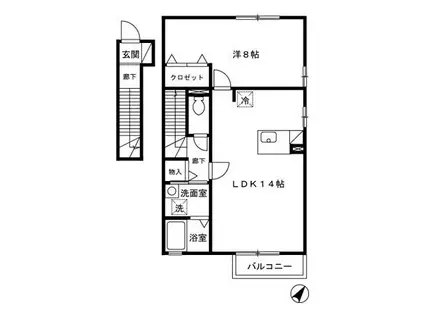 リビングタウン若宮 B(1LDK/2階)の間取り写真