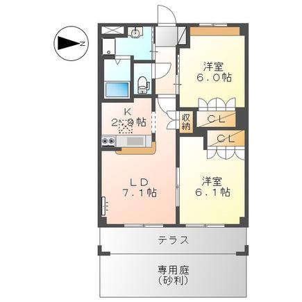 ルミナスハイツ市川(2LDK/1階)の間取り写真