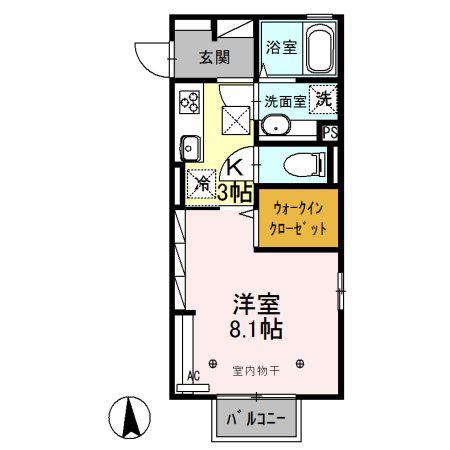 アドバンス(1K/1階)の間取り写真