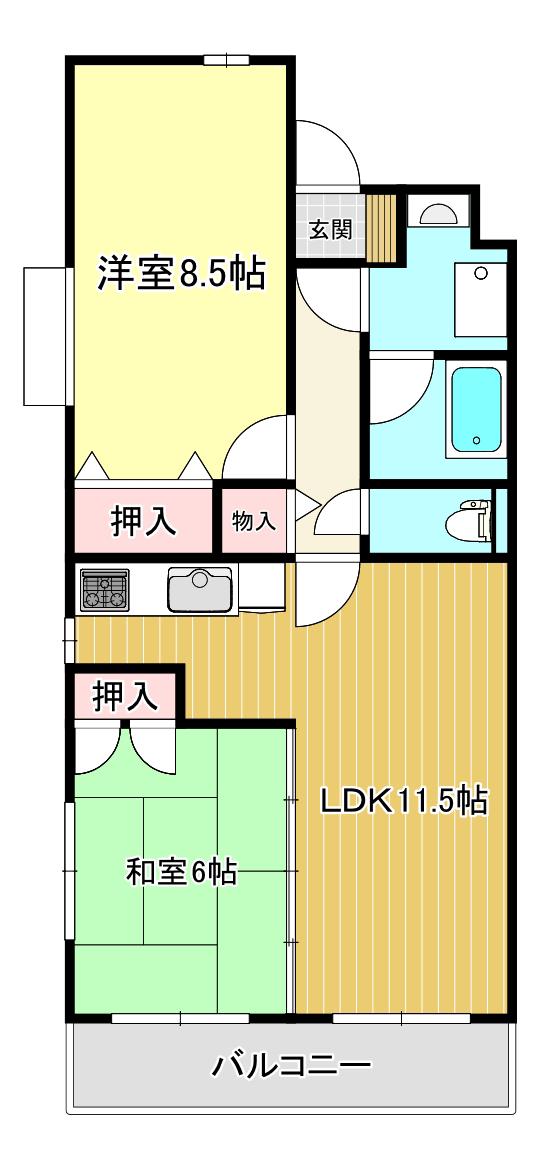 アフェクション倉田(2LDK/4階)の間取り写真