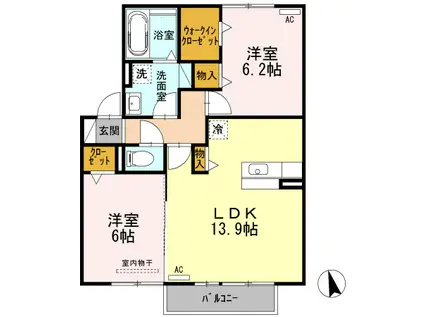 アルコ・イリス若宮(2LDK/1階)の間取り写真