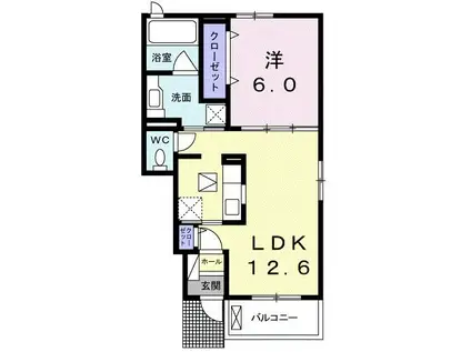 プランドール松富I(1LDK/1階)の間取り写真