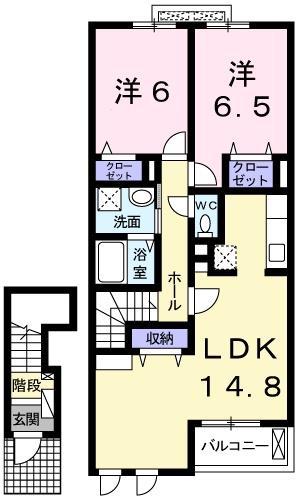 フィオレンティーナV(2LDK/2階)の間取り写真
