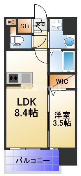 LUXE玉造南(1LDK/4階)の間取り写真