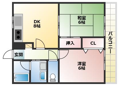 ハイツイベール(2DK/2階)の間取り写真