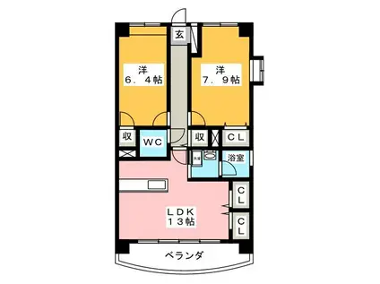 リビオン鶉(2LDK/5階)の間取り写真