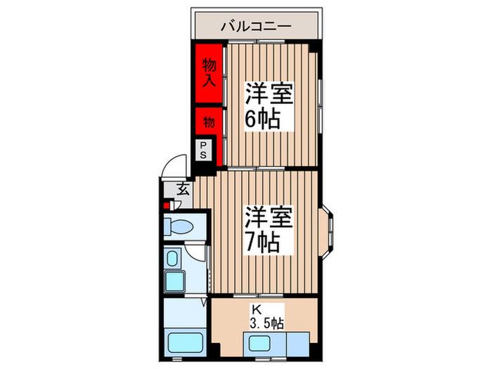フローラルハイツII(2K/2階)の間取り写真