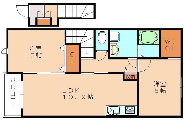 ソレイユ伊川II(2LDK/2階)の間取り写真