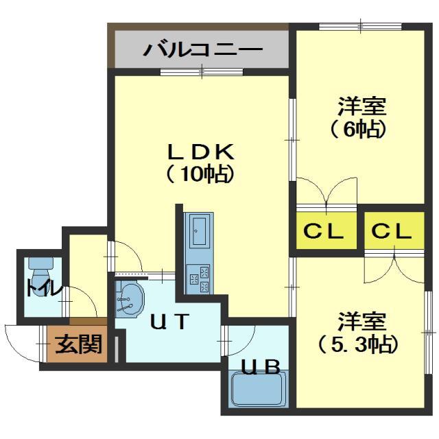 トータス亀田(2LDK/4階)の間取り写真