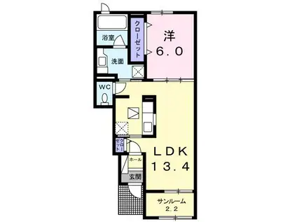 ポルトボヌール(1LDK/1階)の間取り写真