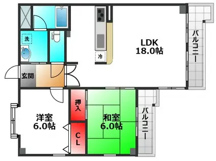フロウスリーブ西村1番館(2LDK/3階)の間取り写真
