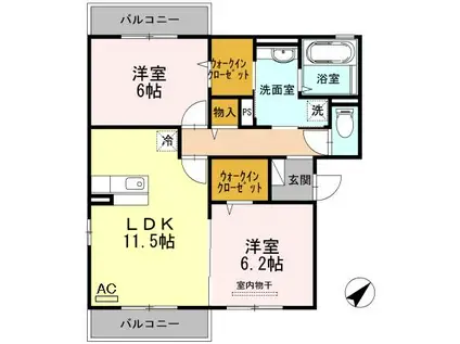 ゲーテッドシティ豊里(2LDK/2階)の間取り写真