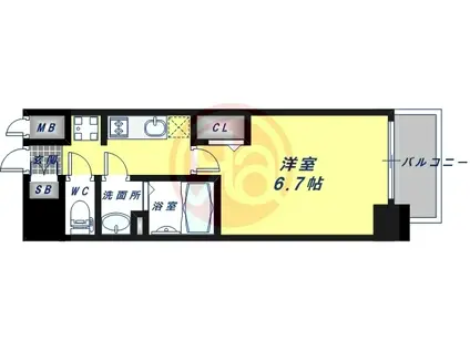 プレサンス上町台筆ケ崎ノース(1K/8階)の間取り写真