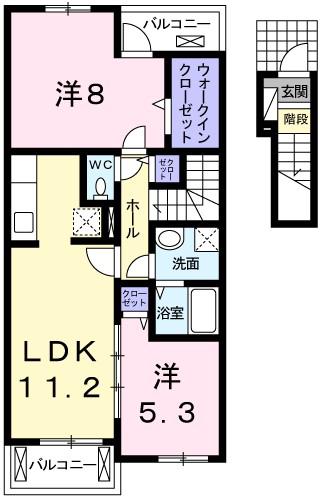パレ ドゥールB(2LDK/2階)の間取り写真