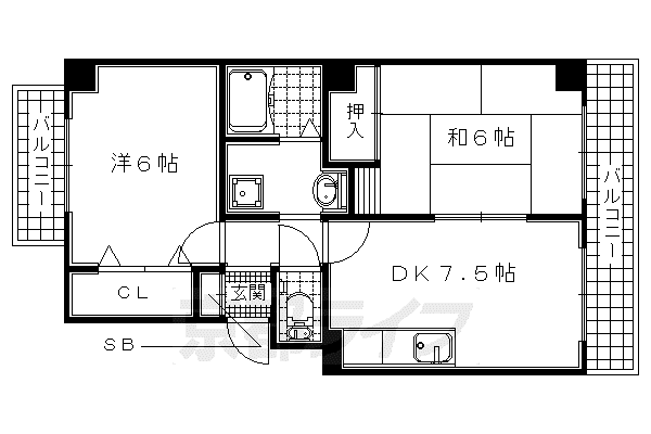 バーベナ光台 EI棟(2DK/2階)の間取り写真