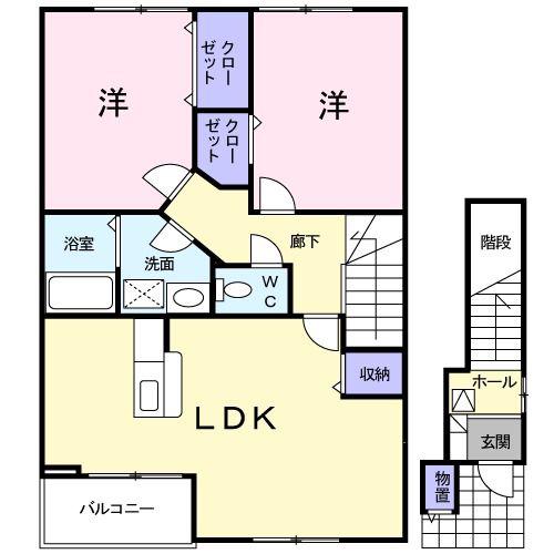 ソレアード・ヒル(2LDK/2階)の間取り写真