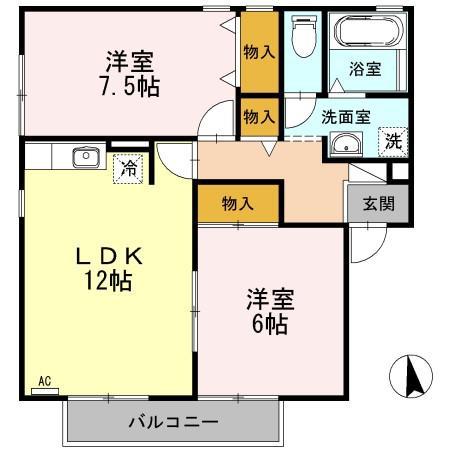 パークハイム A棟(2LDK/2階)の間取り写真