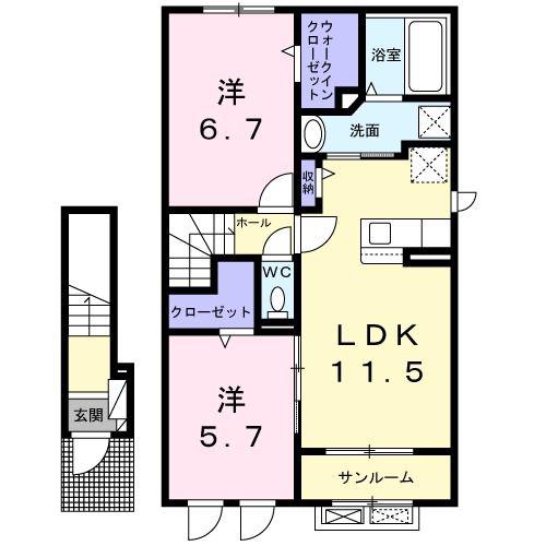 コーポ・エテルナ5 A(2LDK/2階)の間取り写真