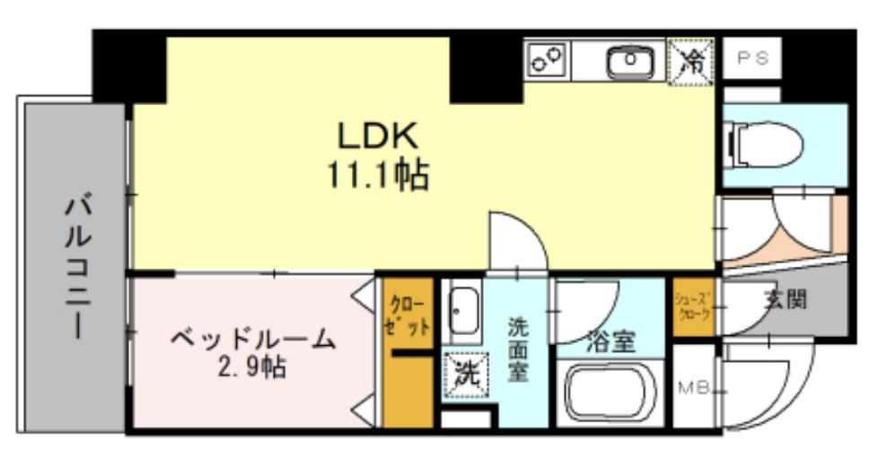 MCOURT新町(1LDK/13階)の間取り写真