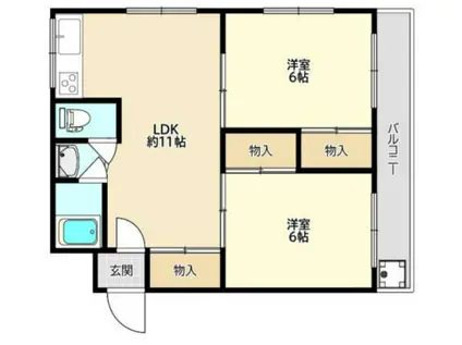 グリーンハイツ昆陽(2LDK/1階)の間取り写真