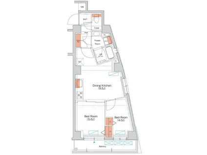 エストゥルース府中(2DK/4階)の間取り写真