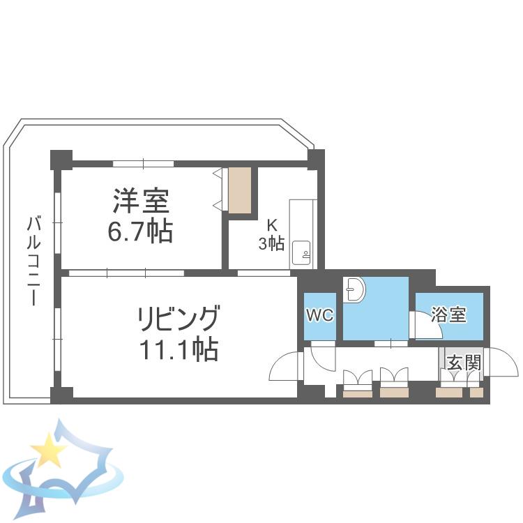 PRIME URBAN札幌 RIVER FRONT(1LDK/4階)の間取り写真
