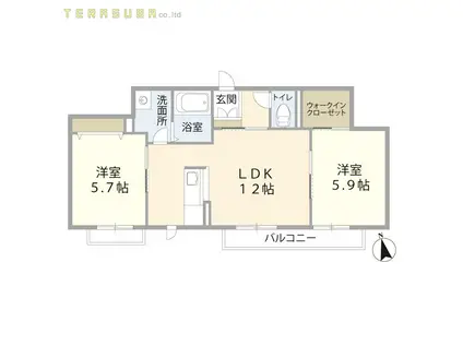リラフォートJ棟(2LDK/2階)の間取り写真