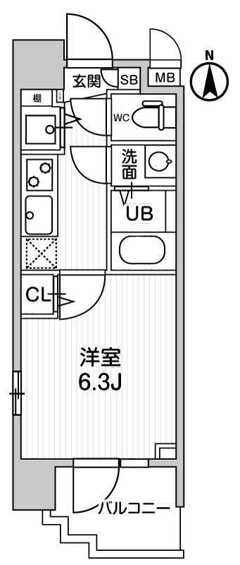 LA DOUCEUR桜川(1K/7階)の間取り写真