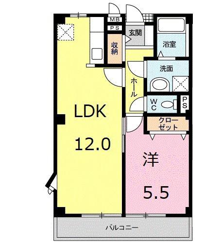 ピュアパレスB棟(1LDK/2階)の間取り写真