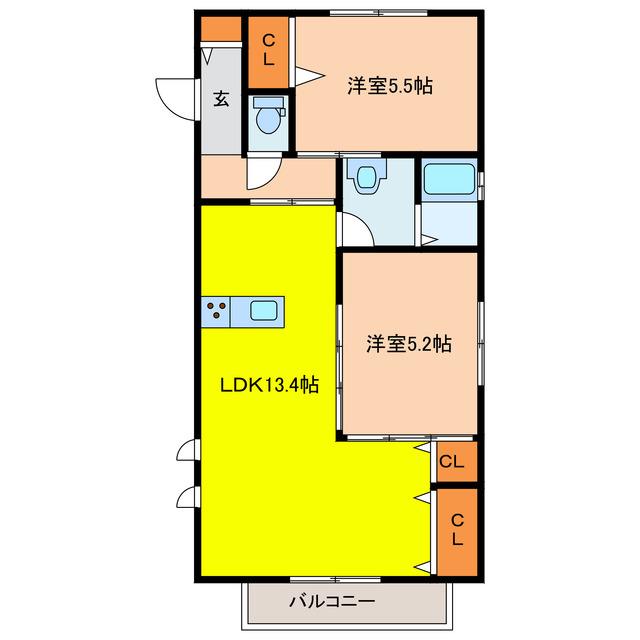 ブリックスコート(2LDK/2階)の間取り写真