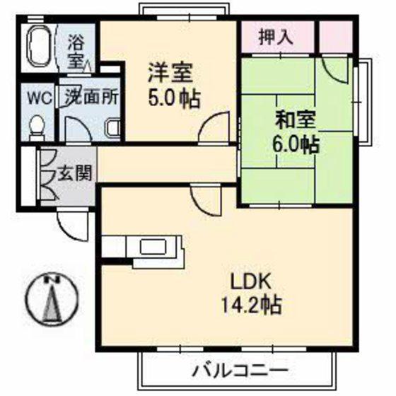 オークス弐番館(2LDK/2階)の間取り写真
